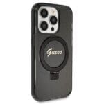Guess GUHMP13LHRSGSK Black Hardcase Ring Stand Script Glitter MagSafe Kryt iPhone 13/13 Pro