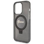 Guess GUHMP13LHRSGSK Black Hardcase Ring Stand Script Glitter MagSafe Kryt iPhone 13/13 Pro