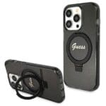 Guess GUHMP14LHRSGSK Black Hardcase Ring Stand Script Glitter MagSafe Kryt iPhone 14 Pro