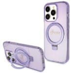 Guess GUHMP14LHRSGSU Purple Hardcase Ring Stand Script Glitter MagSafe Kryt iPhone 14 Pro