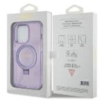 Guess GUHMP14LHRSGSU Purple Hardcase Ring Stand Script Glitter MagSafe Kryt iPhone 14 Pro