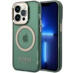 Guess GUHMP14XHTCMA Khaki Hardcase Gold Outline Translucent MagSafe Kryt iPhone 14 Pro Max