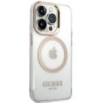 Guess GUHMP15LHTRMD Gold Hardcase Metal Outline MagSafe Kryt iPhone 15 Pro