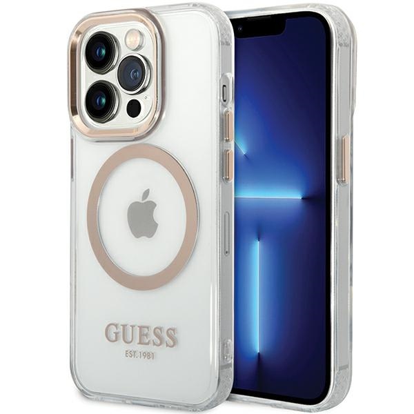 Guess GUHMP15LHTRMD Gold Hardcase Metal Outline MagSafe Kryt iPhone 15 Pro