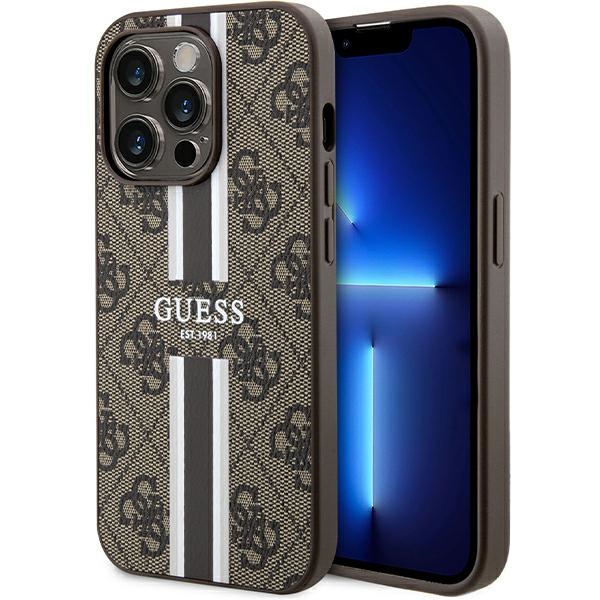 Guess GUHMP15LP4RPSW Brown Hardcase 4G Printed Stripes MagSafe Kryt iPhone 15 Pro