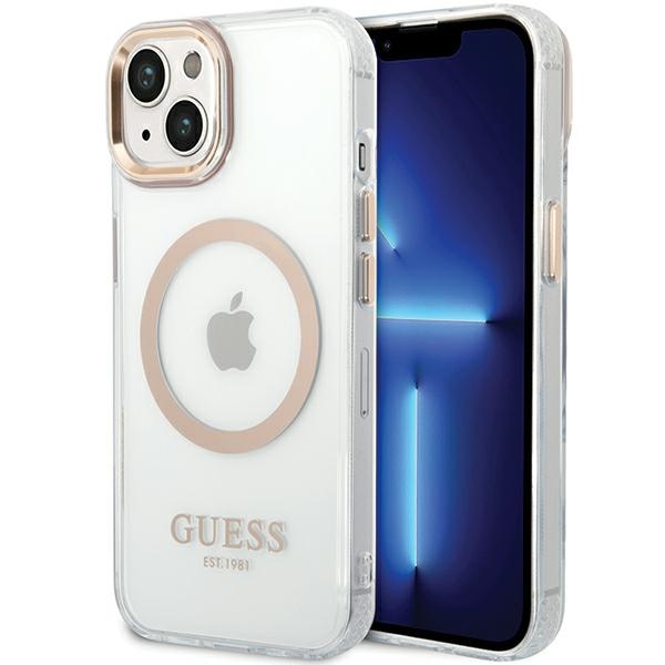 Guess GUHMP15MHTRMD Gold Hardcase Metal Outline MagSafe Kryt iPhone 14 Plus/15 Plus