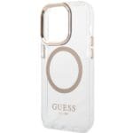Guess GUHMP15XHTRMD Gold Hardcase Metal Outline MagSafe Kryt iPhone 15 Pro Max