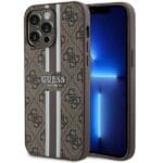 Guess GUHMP15XP4RPSW Brown Hardcase 4G Printed Stripes MagSafe Kryt iPhone 15 Pro Max