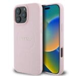 Guess GUHMP15XPGHSMMP Pink Hardcase Grained Ring MagSafe Kryt iPhone 15 Pro Max