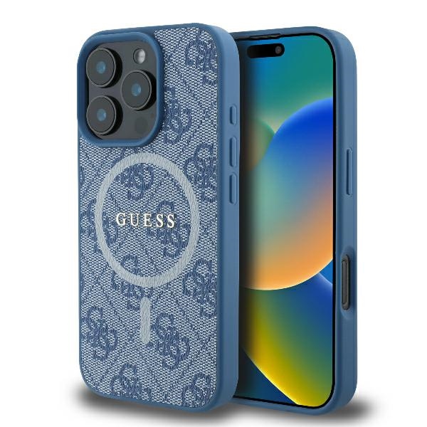 Guess GUHMP16LG4GFRB Blue Hardcase 4G Ring Classic Logo MagSafe Kryt iPhone 16 Pro