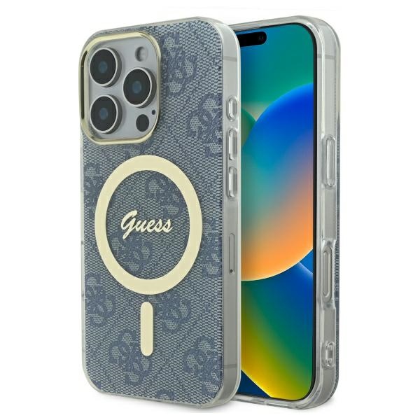 Guess GUHMP16LH4STB Blue Hardcase IML 4G MagSafe Kryt iPhone 16 Pro