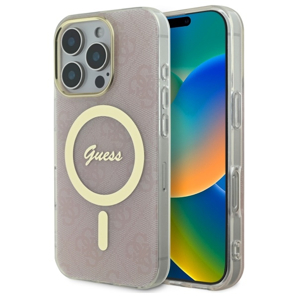Guess GUHMP16LH4STP Pink Hardcase IML 4G MagSafe Kryt iPhone 16 Pro