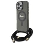 Guess GUHMP16LHCTSGNSK Black Hardcase Crossbody Cord Script MagSafe Kryt iPhone 16 Pro