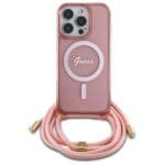 Guess GUHMP16LHCTSGNSP Pink Hardcase Crossbody Cord Script MagSafe Kryt iPhone 16 Pro