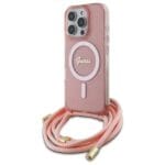 Guess GUHMP16LHCTSGNSP Pink Hardcase Crossbody Cord Script MagSafe Kryt iPhone 16 Pro