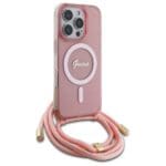 Guess GUHMP16LHCTSGNSP Pink Hardcase Crossbody Cord Script MagSafe Kryt iPhone 16 Pro