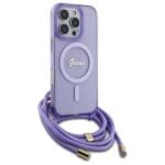 Guess GUHMP16LHCTSGNSU Purple Hardcase Crossbody Cord Script MagSafe Kryt iPhone 16 Pro