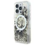 Guess GUHMP16LLFMWTE Beige Hardcase Liquid Glitter Flower MagSafe Kryt iPhone 16 Pro