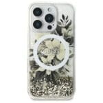 Guess GUHMP16LLFMWTE Beige Hardcase Liquid Glitter Flower MagSafe Kryt iPhone 16 Pro