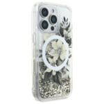 Guess GUHMP16LLFMWTE Beige Hardcase Liquid Glitter Flower MagSafe Kryt iPhone 16 Pro