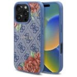 Guess GUHMP16LP4ROPEMCB Blue Hardcase 4G Flowers Print MagSafe Kryt iPhone 16 Pro