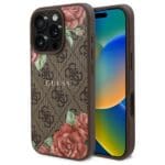 Guess GUHMP16LP4ROPEMCW Brown Hardcase 4G Flowers Print MagSafe Kryt iPhone 16 Pro