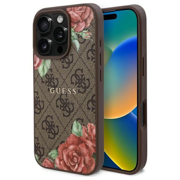Guess GUHMP16LP4ROPEMCW Brown Hardcase 4G Flowers Print MagSafe Kryt iPhone 16 Pro