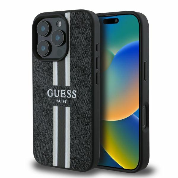 Guess GUHMP16LP4RPSK Black Hardcase 4G Printed Stripes MagSafe Kryt iPhone 16 Pro