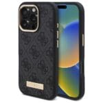 Guess GUHMP16LU4GPRK Black Hardcase 4G Logo Plate MagSafe Kryt iPhone 16 Pro