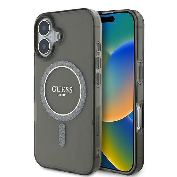 Guess GUHMP16MHFGEREK Black Hardcase IML Glitter Circle MagSafe Kryt iPhone 16 Plus