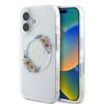 Guess GUHMP16MHFWFCT Transparent Hardcase IML Flowers Wreath MagSaf Kryt iPhone 16 Plus