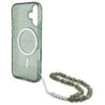 Guess GUHMP16MHGCRELSA Green Hardcase IML Glitter With Pearl Strap MagSaf Kryt iPhone 16 Plus