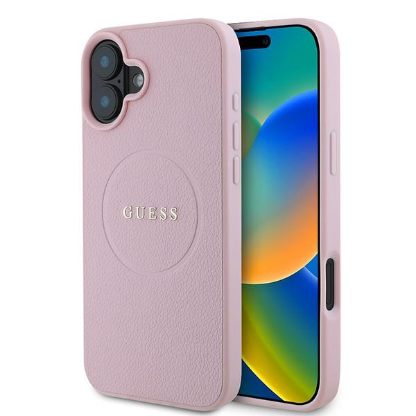Guess GUHMP16MPGHSMMP Pink Hardcase Grained Ring MagSafe Kryt iPhone 16 Plus