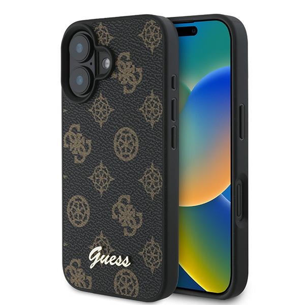 Guess GUHMP16MPGPYSK Black Hardcase PU Peony Script MagSafe Kryt iPhone 16 Plus