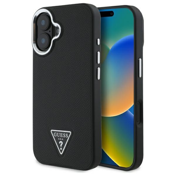 Guess GUHMP16MPGTSPSK Black Hardcase Grained Triangle MagSafe Kryt iPhone 16 Plus