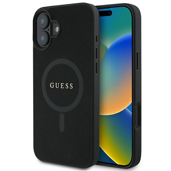 Guess GUHMP16MPSAHMCK Black Hardcase Saffiano Classic Logo MagSafe Kryt iPhone 16 Plus