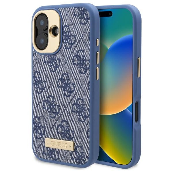 Guess GUHMP16MU4GPRB Blue Hardcase 4G Logo Plate MagSafe Kryt iPhone 16 Plus