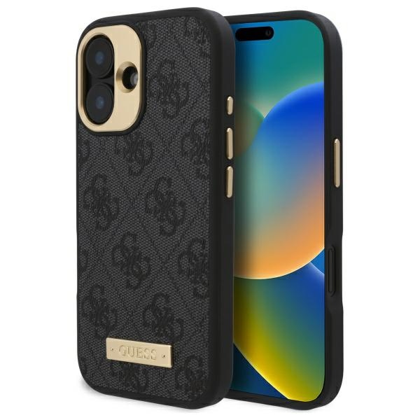 Guess GUHMP16MU4GPRK Black Hardcase 4G Logo Plate MagSafe Kryt iPhone 16 Plus