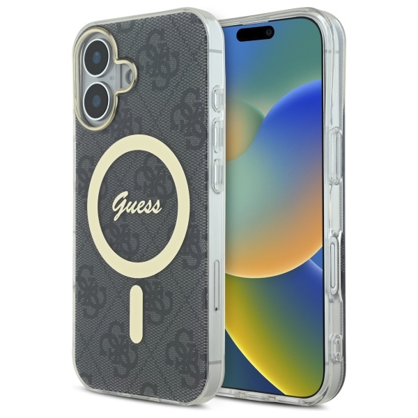 Guess GUHMP16SH4STK Black Hardcase IML 4G MagSafe Kryt iPhone 16
