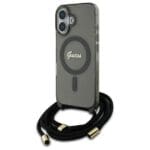 Guess GUHMP16SHCTSGNSK Black Hardcase Crossbody Cord Script MagSafe Kryt iPhone 16