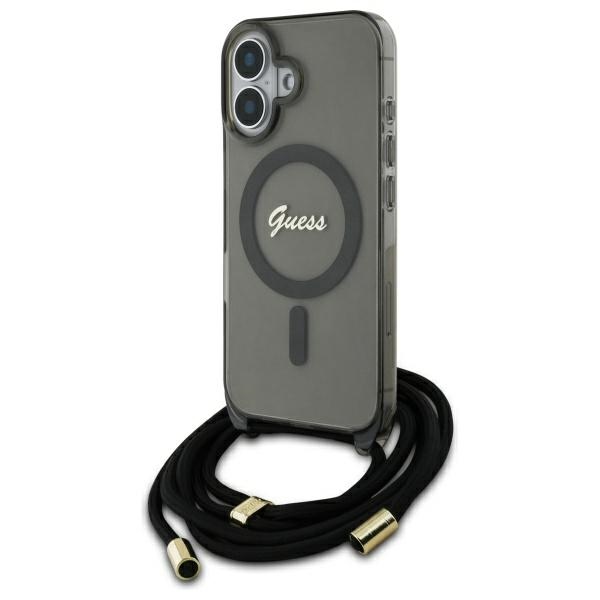 Guess GUHMP16SHCTSGNSK Black Hardcase Crossbody Cord Script MagSafe Kryt iPhone 16