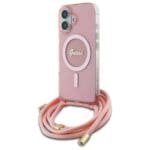 Guess GUHMP16SHCTSGNSP Pink Hardcase Crossbody Cord Script MagSafe Kryt iPhone 16