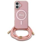 Guess GUHMP16SHCTSGNSP Pink Hardcase Crossbody Cord Script MagSafe Kryt iPhone 16