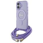 Guess GUHMP16SHCTSGNSU Purple Hardcase Crossbody Cord Script MagSafe Kryt iPhone 16