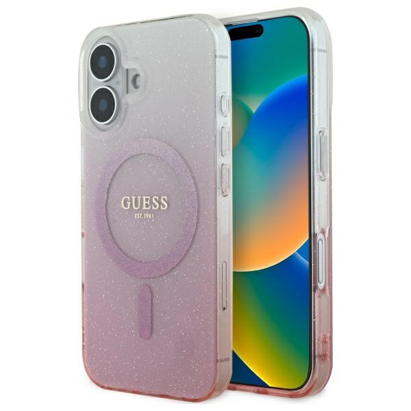 Guess GUHMP16SHGRCELP Pink Hardcase IML Glitter Gradient MagSafe Kryt iPhone 16