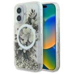 Guess GUHMP16SLFMWTE Beige Hardcase Liquid Glitter Flower MagSafe Kryt iPhone 16