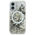 Guess GUHMP16SLFMWTE Beige Hardcase Liquid Glitter Flower MagSafe Kryt iPhone 16