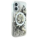 Guess GUHMP16SLFMWTE Beige Hardcase Liquid Glitter Flower MagSafe Kryt iPhone 16