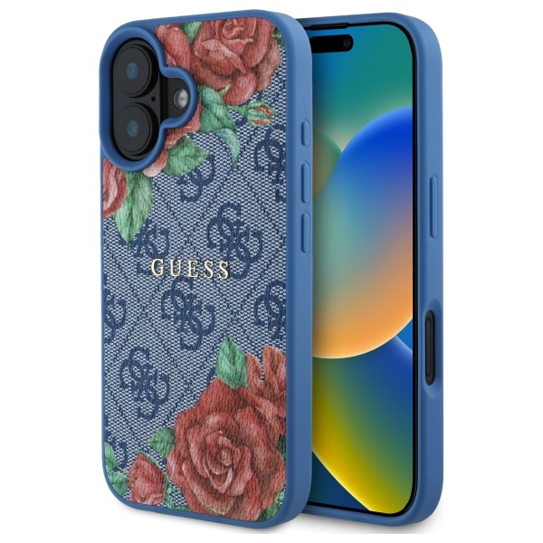 Guess GUHMP16SP4ROPEMCB Blue Hardcase 4G Flowers Print MagSafe Kryt iPhone 16