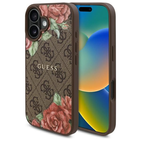 Guess GUHMP16SP4ROPEMCW Brown Hardcase 4G Flowers Print MagSafe Kryt iPhone 16